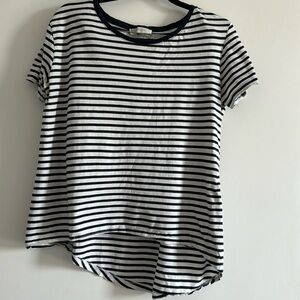 Zara Navy & White Striped High-Low Cotton T-Shirt (M)- nautical